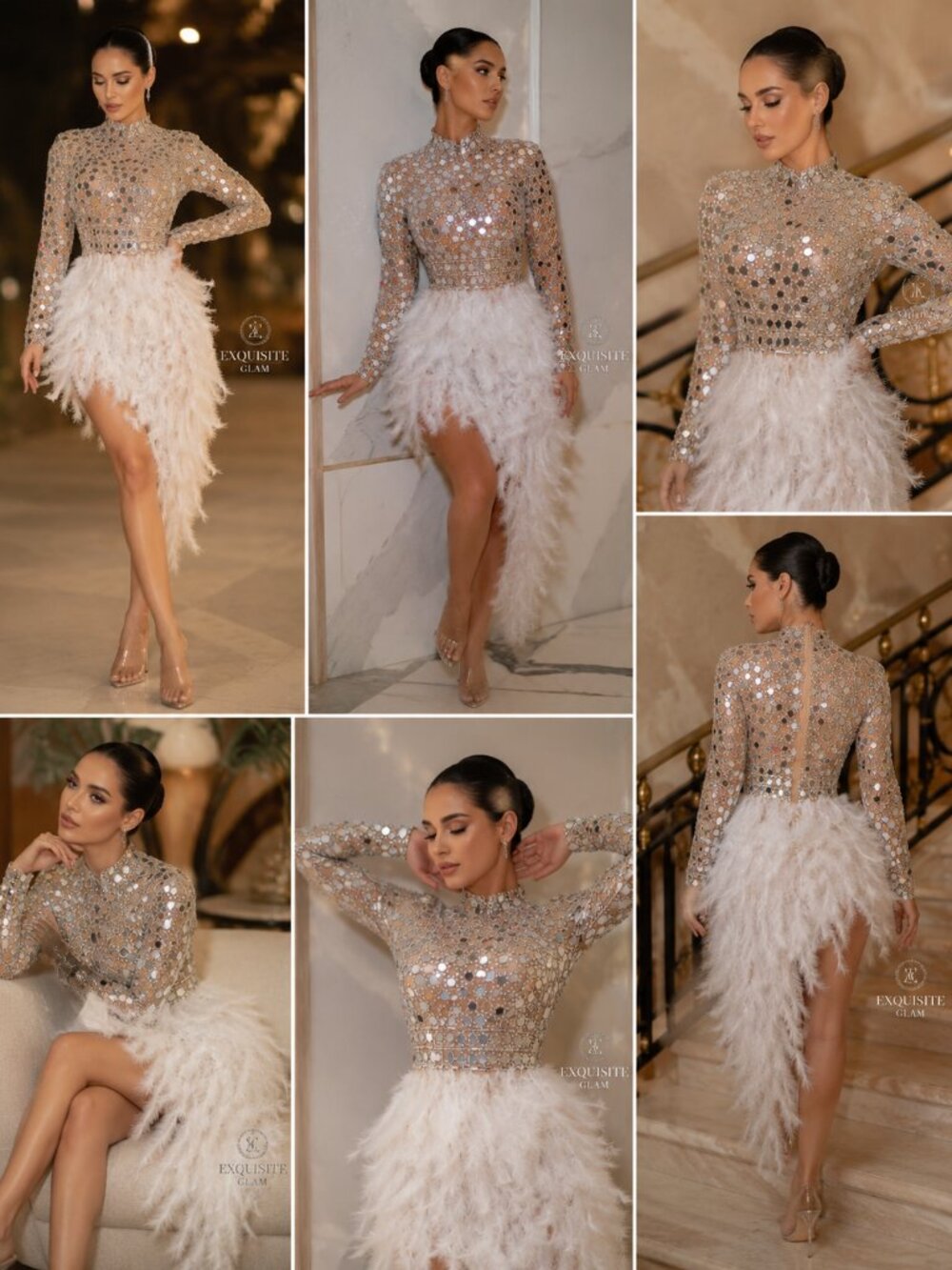 💎Couture Feathers Evening Wedding Cocktail Runway Pageant Party Prom Gown Dress